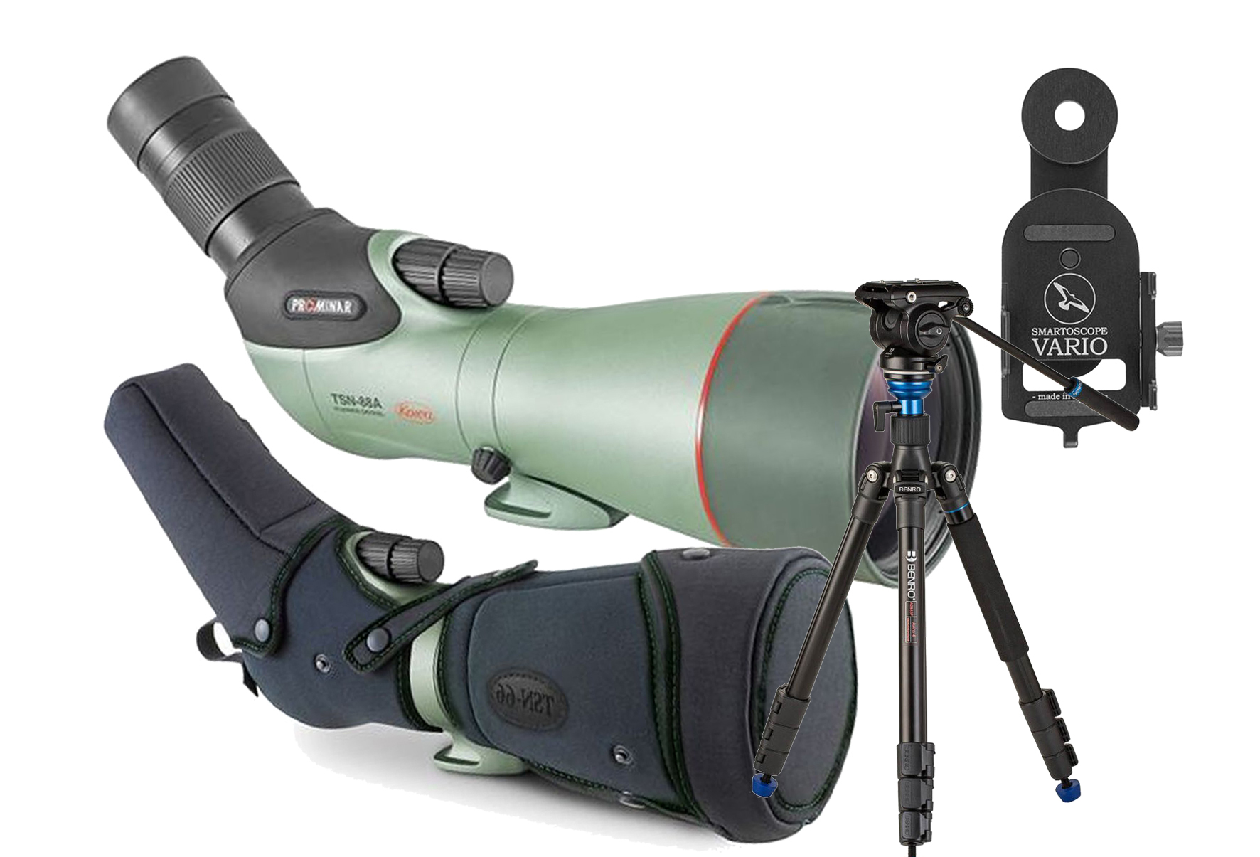 KOWA Spektiv TSN-88 A PROMINAR 25-60x88 Travel-Kit (inkl. Tasche + Vario Scope Adapter + Benro AERO4 Pro Travel Stativ)