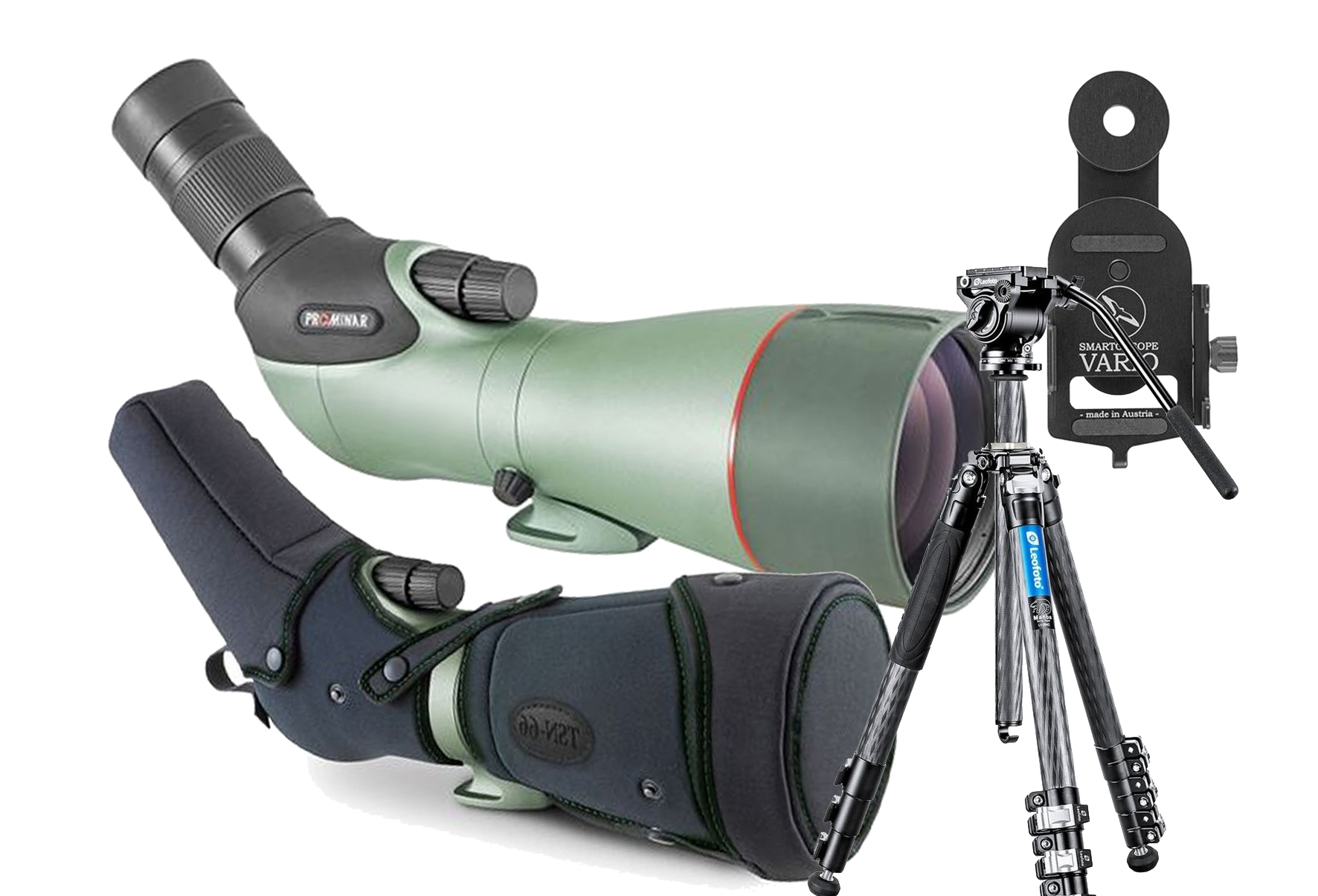 KOWA Spektiv TSN-88A PROMINAR 25-60x88 Travel-Kit (inkl. Tasche + Vario Scope Adapter + Leofoto Manba LV-324C BV-10 Stativkit)
