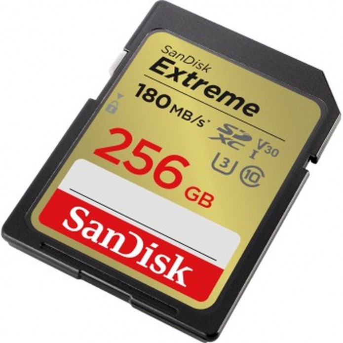 Carte SD SanDisk Extreme 180 Mo/s U3 V30 SDXC 256 Go