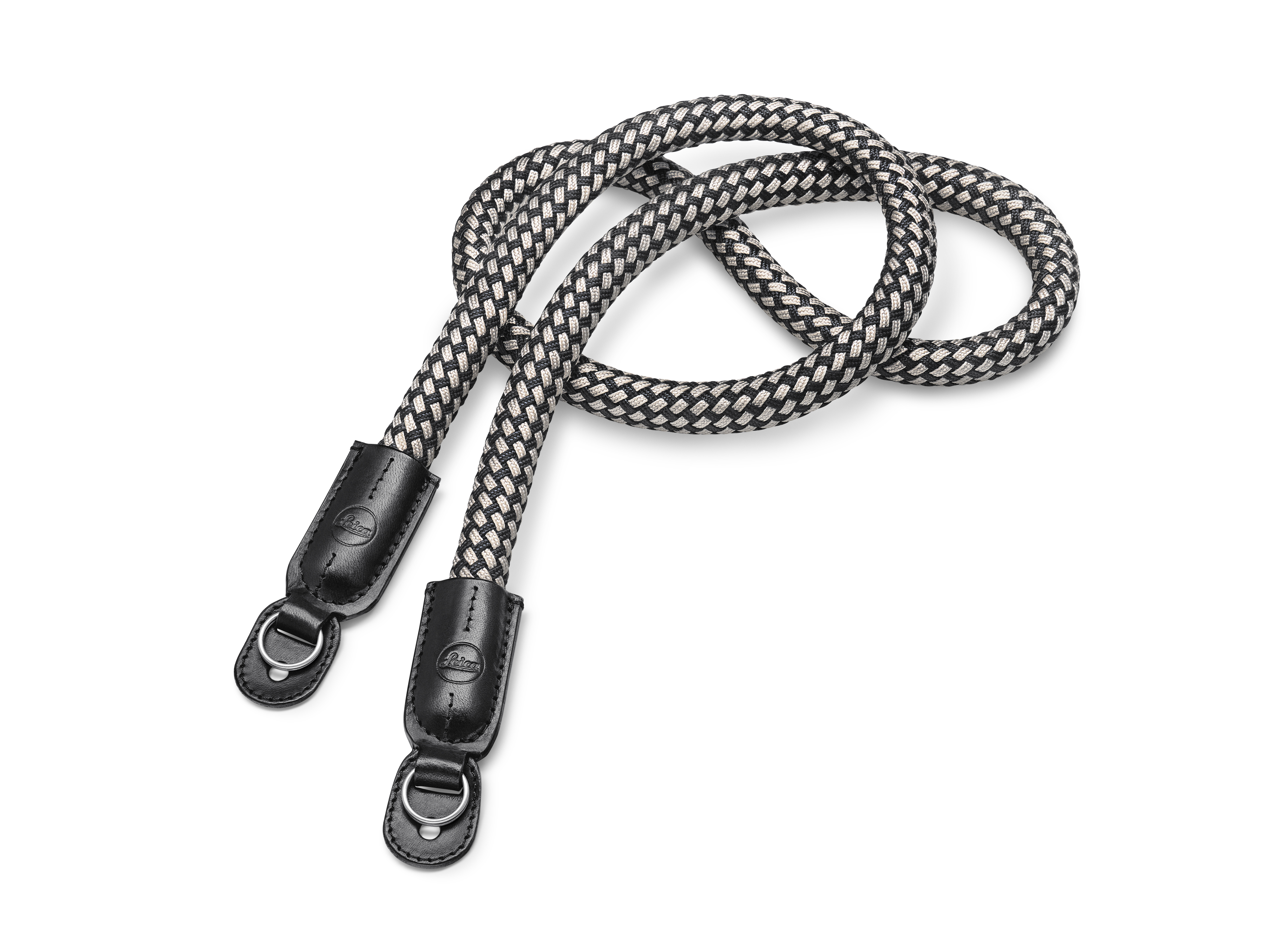 Leica Carrying Strap, rund geflochtenes Viskoseband & Ledercordel schwarz/weiß