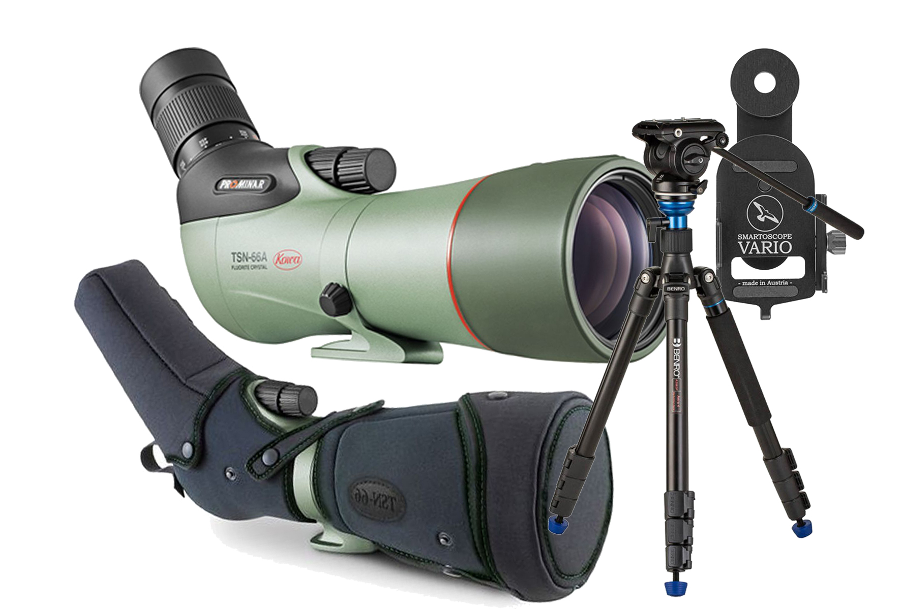 Kowa Spektiv TSN-66 A PROMINAR 25-60x66 Travel-Kit (inkl. Tasche + Vario Scope Adapter + Benro AERO4 Pro Travel Stativ)