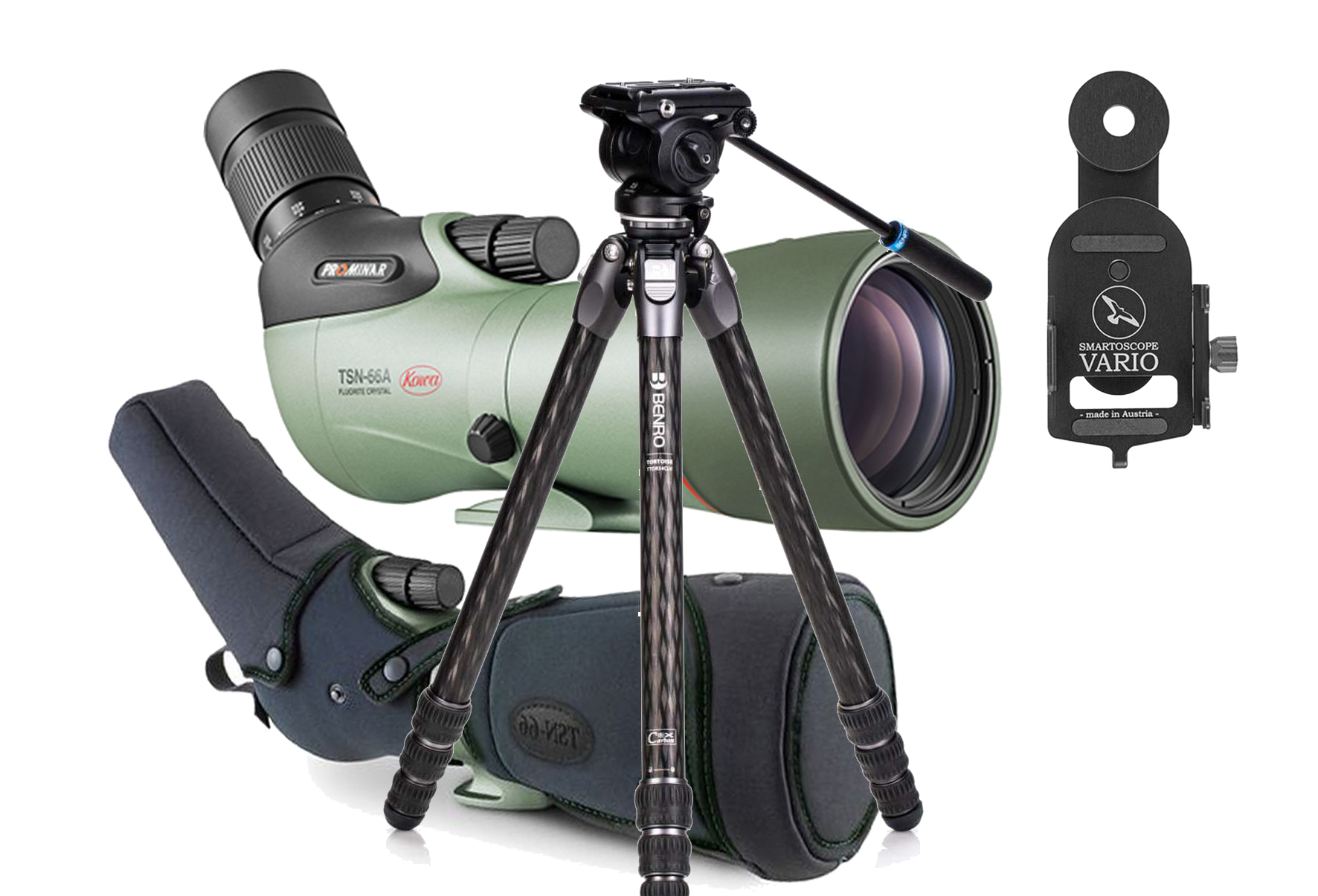 Kowa Spektiv TSN-66A PROMINAR 25-60x66 Travel-Kit (inkl. Tasche + Vario Scope Adapter + Benro Tortoise Carbon TOR24CLVS4PRO