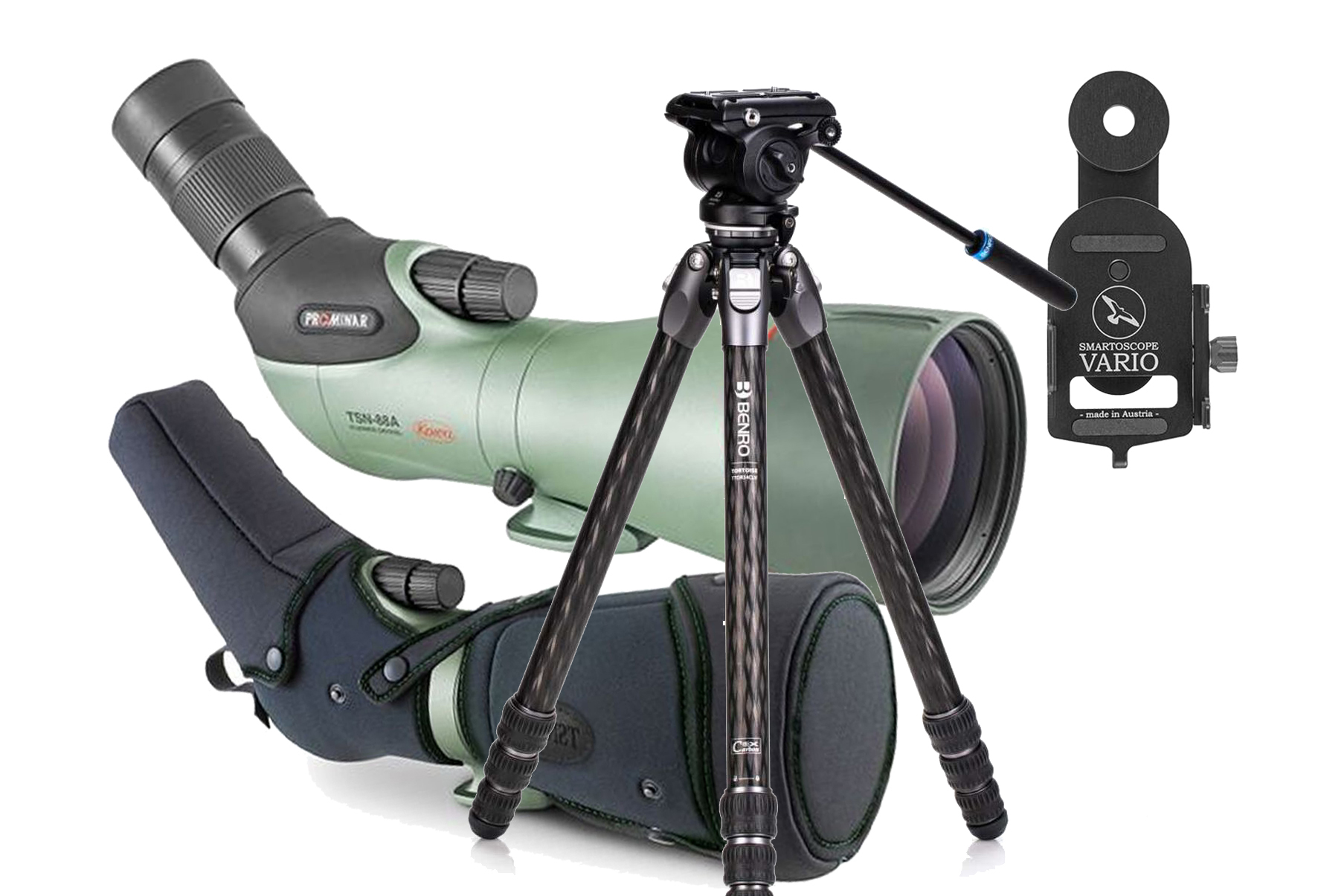 KOWA Spektiv TSN-88A PROMINAR 25-60x88 Travel-Kit (inkl. Tasche + Vario Scope Adapter + Benro Tortoise Carbon TOR24CLVS4PRO)