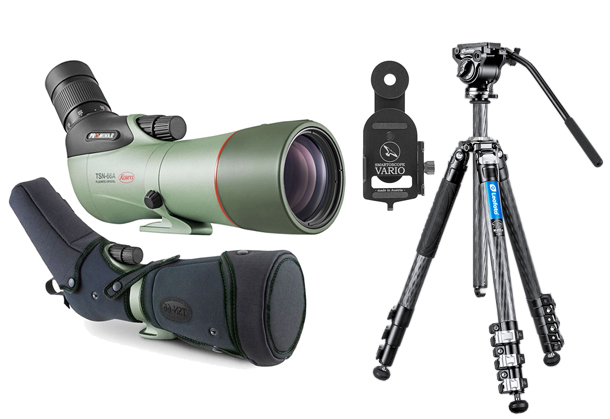 Kowa Spektiv TSN-66A PROMINAR 25-60x66 Travel-Kit (inkl. Tasche + Vario Scope Adapter+ Leofoto Manba LV-323C + BV-10 Stativkit