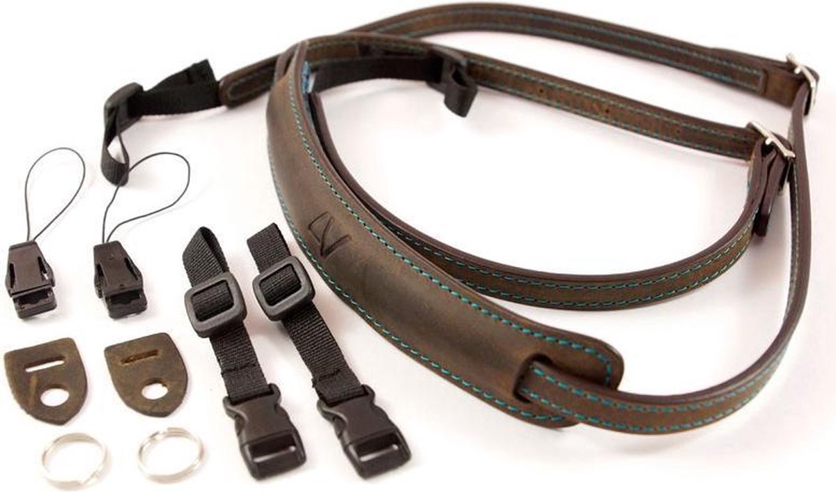 4V Design Slim Neck Strap Kit Lusso Tuscany Leather Green/Cyan (K)